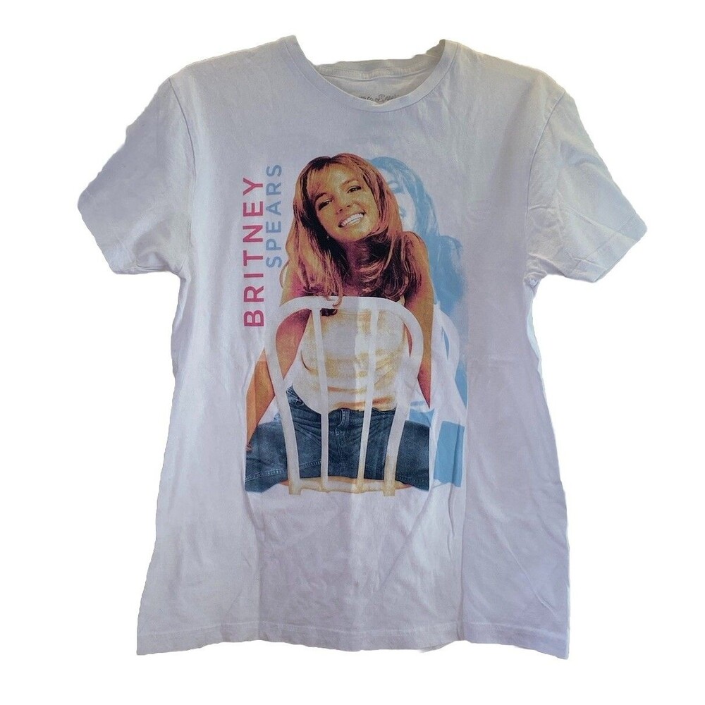 Britney Spears Unisex White Graphic T-shirt Pop Culture Y2K Graphic Tee Size M